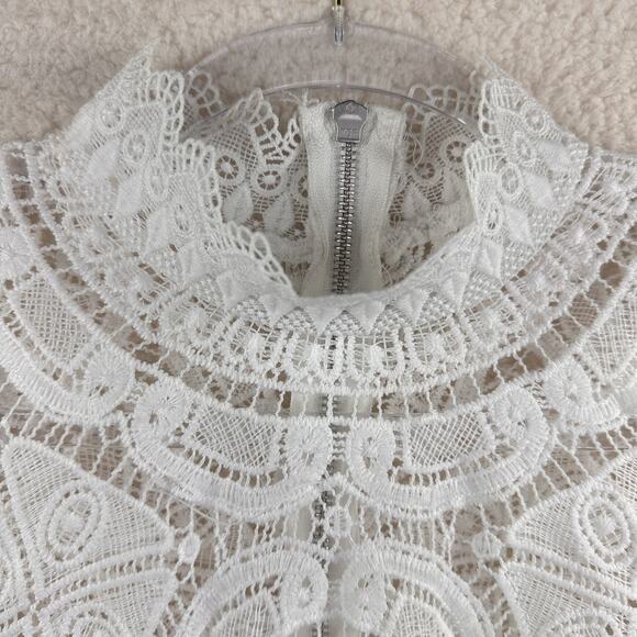 Bisou Bisou Dress Womens 8 White Lace Sheath High Neck Cap Sleeve Party Cocktail - Picture 4 of 16